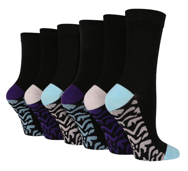 Wildfeet - Ladies 6 Pair Value Pack Bamboo Socks with Foot Patterns