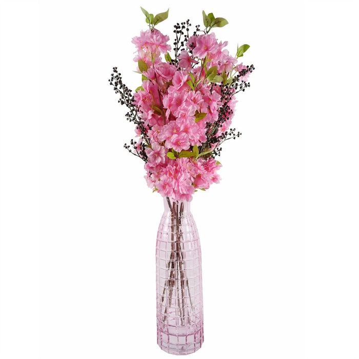 100cm Pink Artificial Blossom & Berries Glass Vase