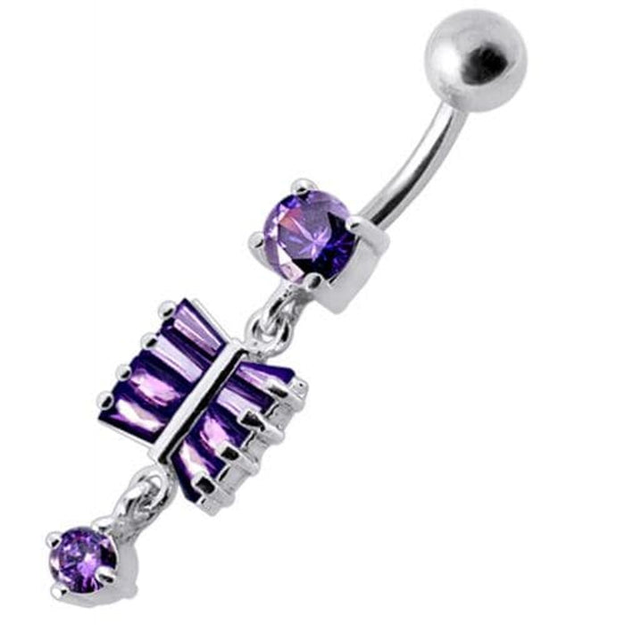 Fancy  Silver Dangling SS Bar Banana Belly Ring