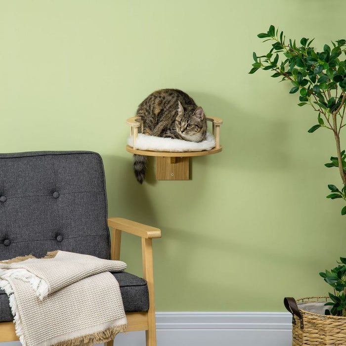 Premium Wall-Mounted Cat Shelf - Cushioned, Guardrails, 34x34x10.5cm - Beige