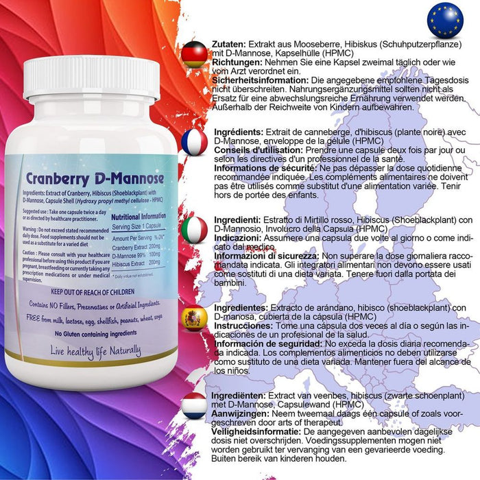 Cranberry D-Mannose Capsules: UTI Bladder Support Cystitis + Hibiscus Extract