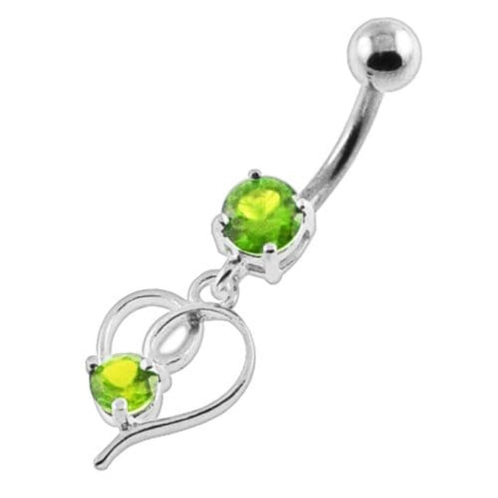 Round Gem in a Heart Navel Belly Button Piercing