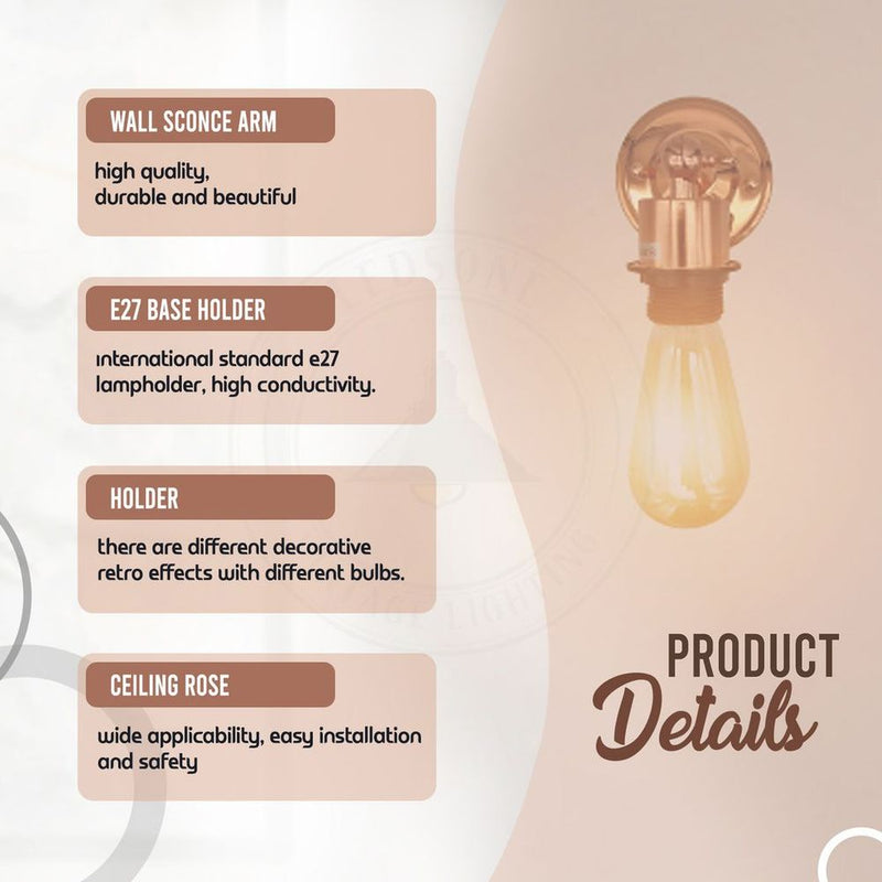 Vintage Industrial Rose Gold Retro Wall Light Sturdy Metal Lamp Shade Lights Classic Style E27