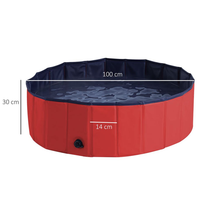 PawHut Foldable Dog Paddling Pool Pet Cat Swimming Pool Indoor/Outdoor Collapsible Summer Bathing Tub Shower Tub Puppy Washer (Φ100 x 30H cm, Red),D01-012RD