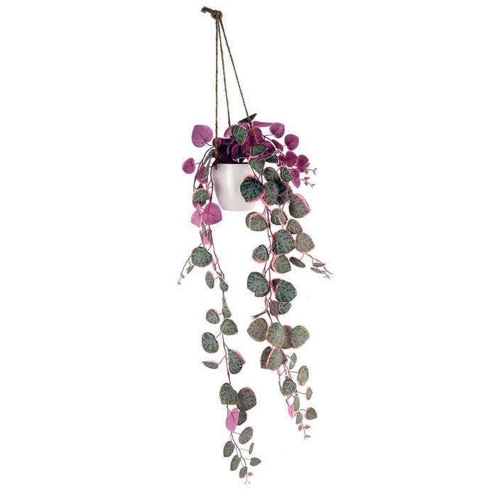 Realistic 90cm Artificial Potted Trailing Hanging Pink Plant - String of Hearts