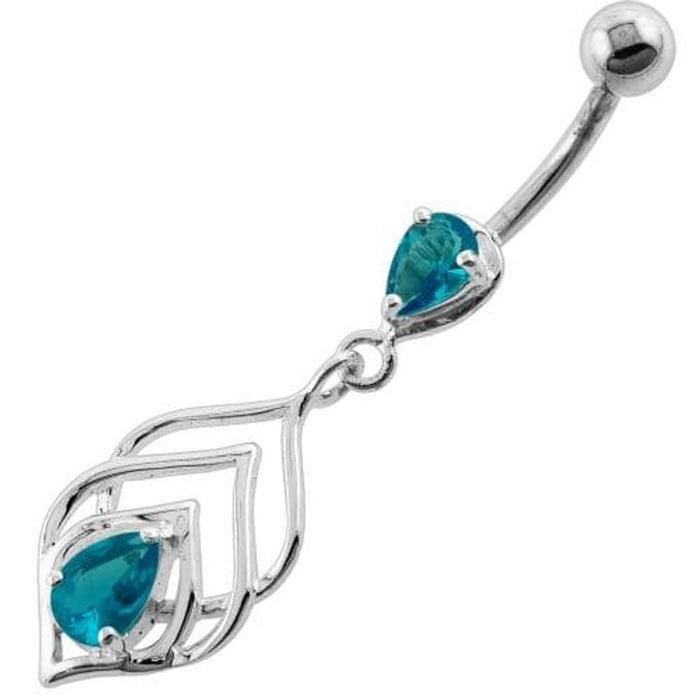 Tear Drop Jewel in Lotus Leaf Belly Button Ring