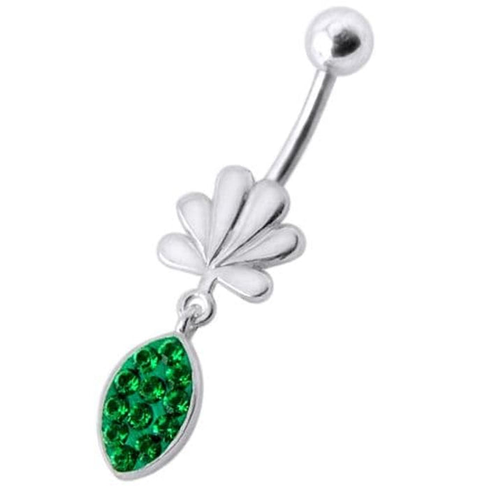 Fancy Jeweled Leave Shape  Dangling Belly Ring