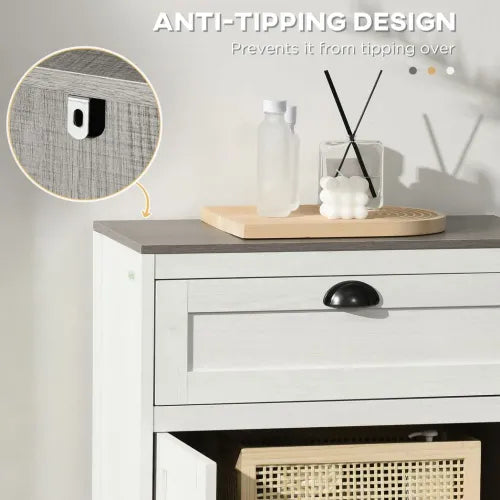 Bathroom Floor Standing Cabinet Storage Organizer w/ Drawer Double Door, White