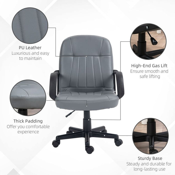 HOMCOM PU Leather Office Chair: Swivel, Mid-Back, Grey - Premium Quality for Stylish and Comfortable Working