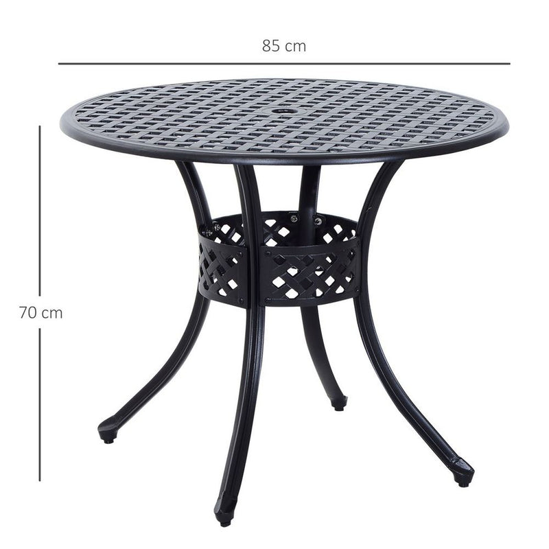 Outsunny Round Aluminium Outdoor Garden Dining Table with Umbrella Hole, Black