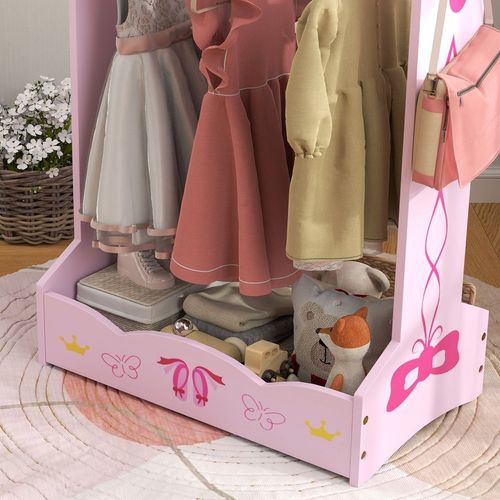 AIYAPLAY Kids Clothes Rail w/ Storage Shelves for Bedroom, Nursery, Pink
