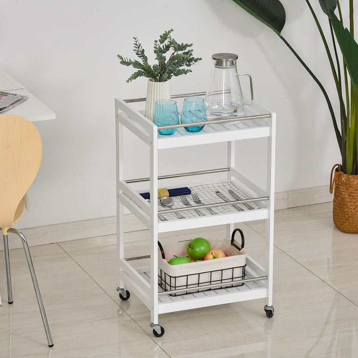 Premium Pine Wood 3-Tier Kitchen Trolley | Spacious & Portable Storage Solution