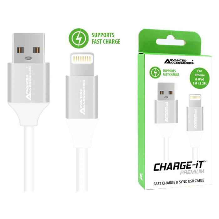 AA CHARGE-IT Premium 8 Pin Cables - Fast Charge & Sync for Apple Lightning devices - 1M - White