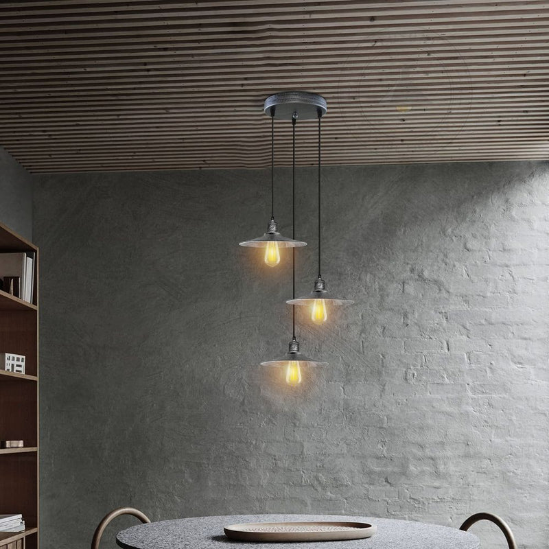 Vintage 3 Head Pendant Ceiling Lamp Shade | Rustic Metal Brushed Brass | Modern Style | E27 Base