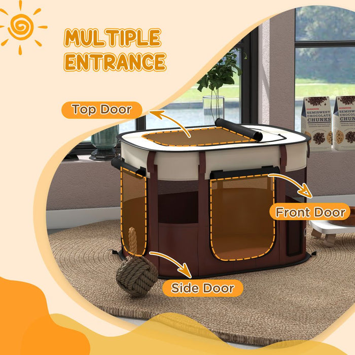 Portable Dog Pen: Puppies, Rabbits, Kittens - Brown