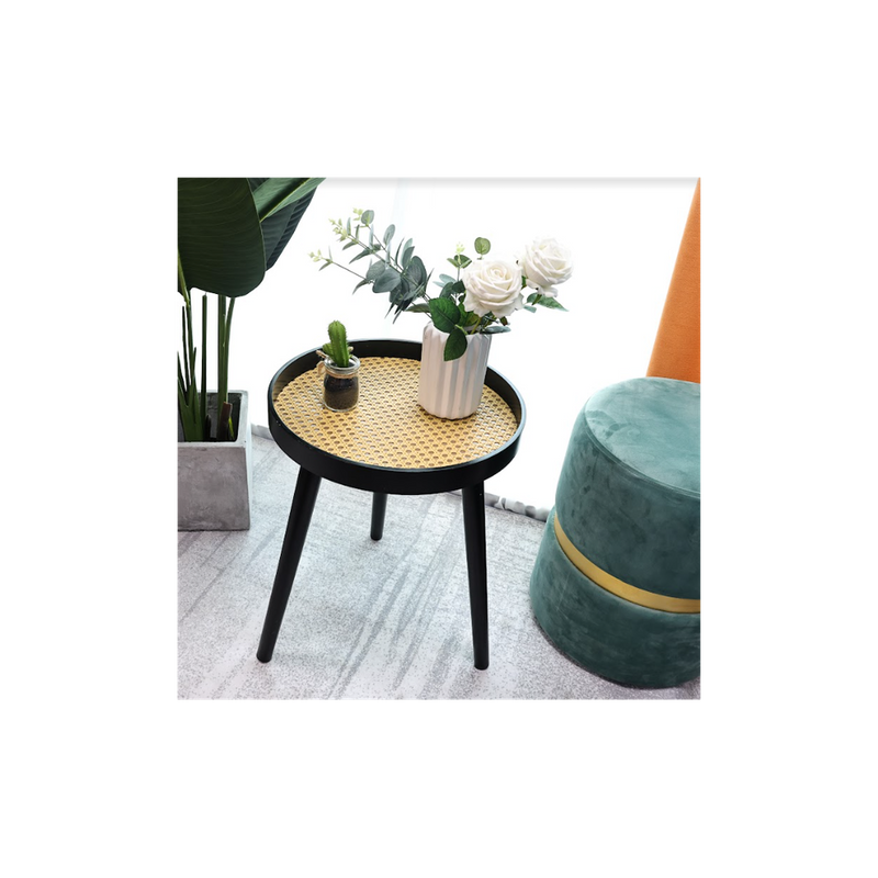 Premium Black Cane Round Side Table - Sleek & Sturdy - Best Quality