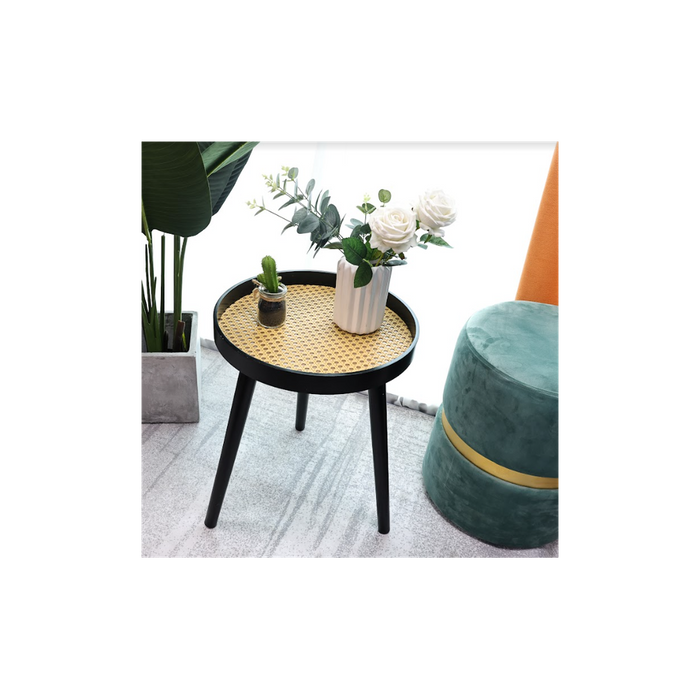 Premium Black Cane Round Side Table - Sleek & Sturdy - Best Quality