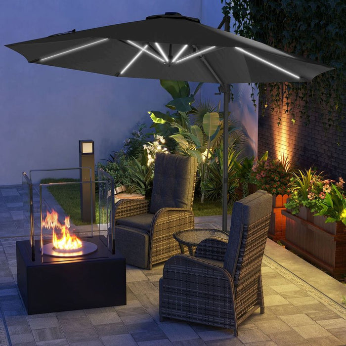 Outsunny 3m Solar LED Cantilever Parasol Dark Grey