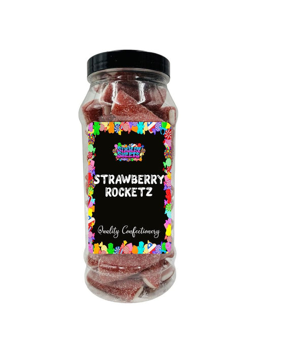 Sour Strawberry Rocketz Pencil Bites - Fizzy Retro Sweets in Gift Jar