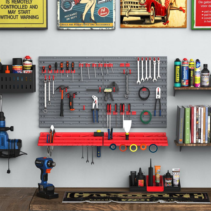 DURHAND PP Wall Mounted Garage Tool Organizer - Grey/Red