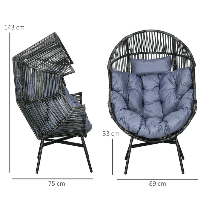 Ultimate Comfort Grey Rattan Garden Egg Chair, Headrest & Cushion. Top-Quality!