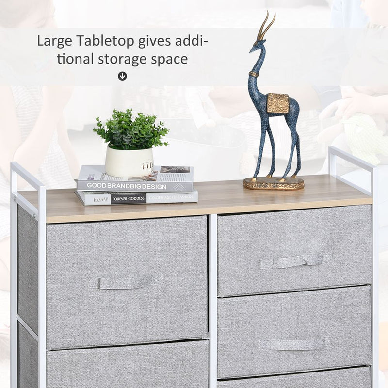 HOMCOM 5 Drawer Linen Basket Storage Unit Home Organisation w/Shelf Handles Metal Frame Adjustable Feet Hallway Home Dresser Grey