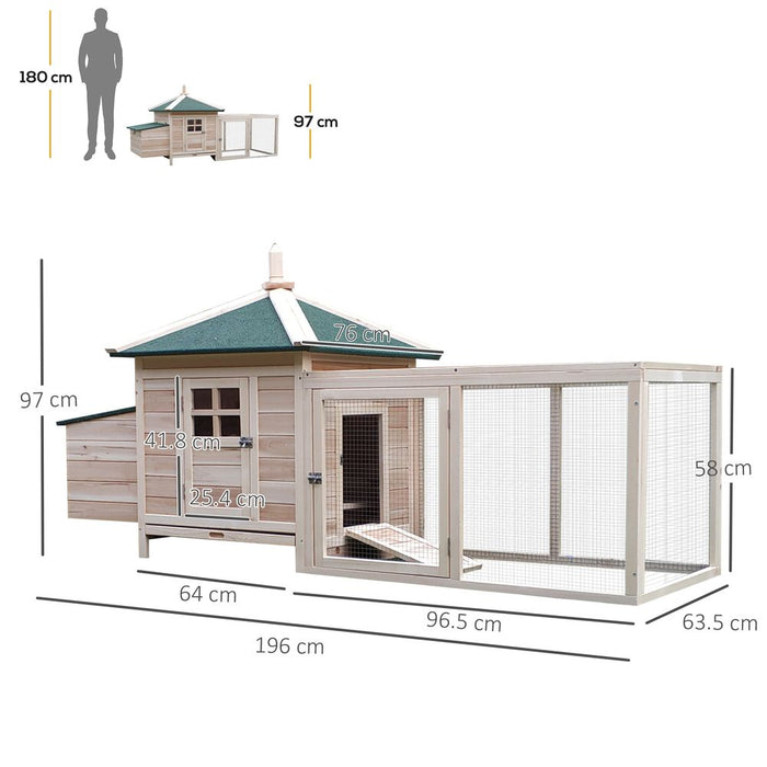 PawHut Chicken Coop Hen Poultry House with Nesting Box Outdoor Run Patio Wooden