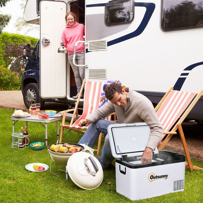 Portable Car Refrigerator: 12V, LED Light, 25L capacity - Perfect for Camping and Road Trips