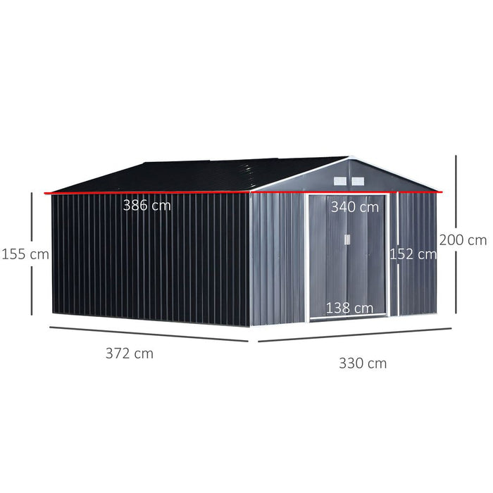 Durable 6.5x11FT Steel Garden Shed - Weather Coated & Ventilated for Outdoor Storage