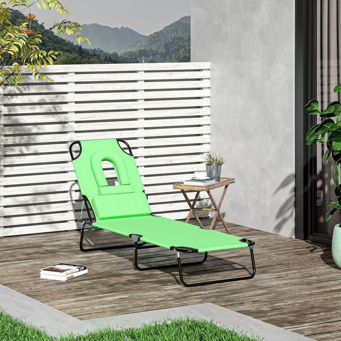 Folding Sun Lounger Reclining Chair w/ Pillow Reading Hole