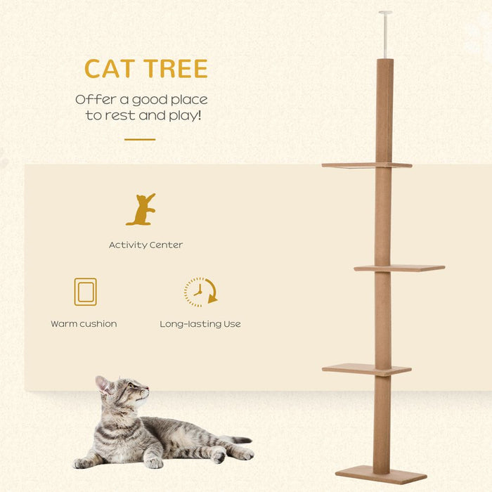 260cm Floor To Ceiling Cat Tree for Indoor Cats w/ Adjustable Height - Brown