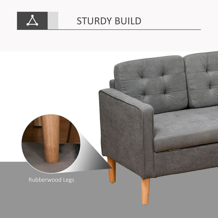 Premium 3-Seater Sofa with Hidden Storage- Button-Tufted, High-Quality Fabric, Rubberwood Legs