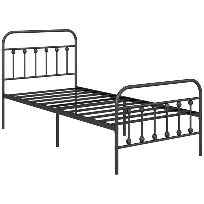 Single Metal Bed Frame Black Steel 93W x 197D x 103Hcm