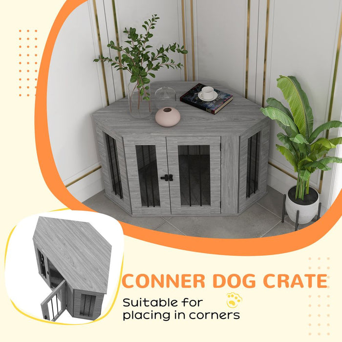 Premium PawHut Dog Crate Furniture- Comfy, Stylish, Grey - Large Door, Cushion