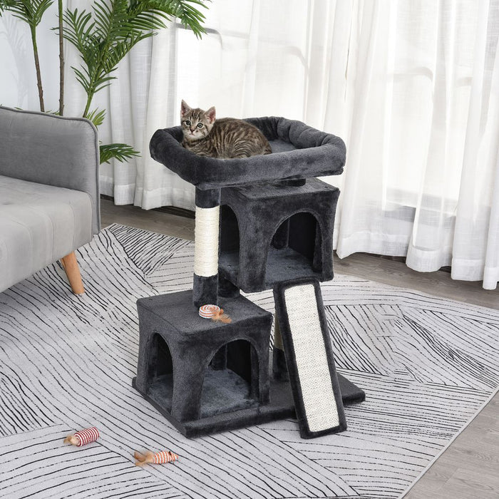 Premium Cat Rest & Play Tree - 2 House Perch Scratching Post - High-Quality, Durable - Black Pawhut