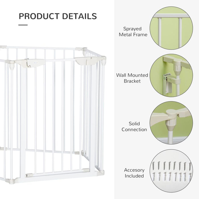 5-Panel Dog Playpen | Pet Gate | Indoor Stair Barrier | Walk Through Door | White