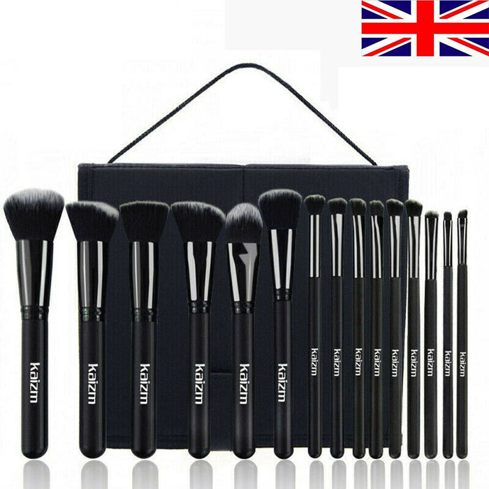 15Pcs Black Make up Brushes Woman Set With Bag Foundation Eyeliner Eyeshadow