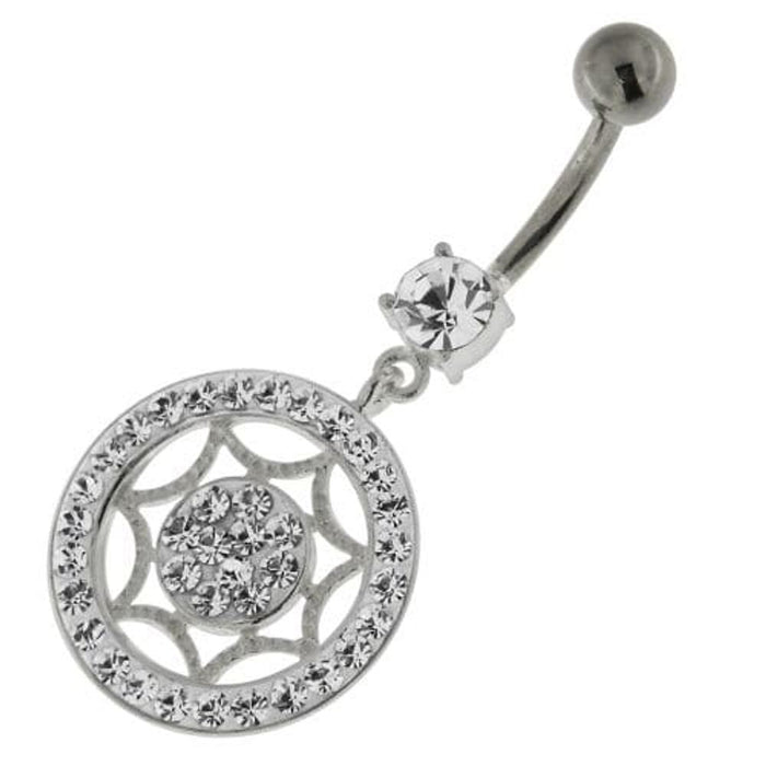 925 Sterling Silver Multi Jeweled Round Belly Button Ring