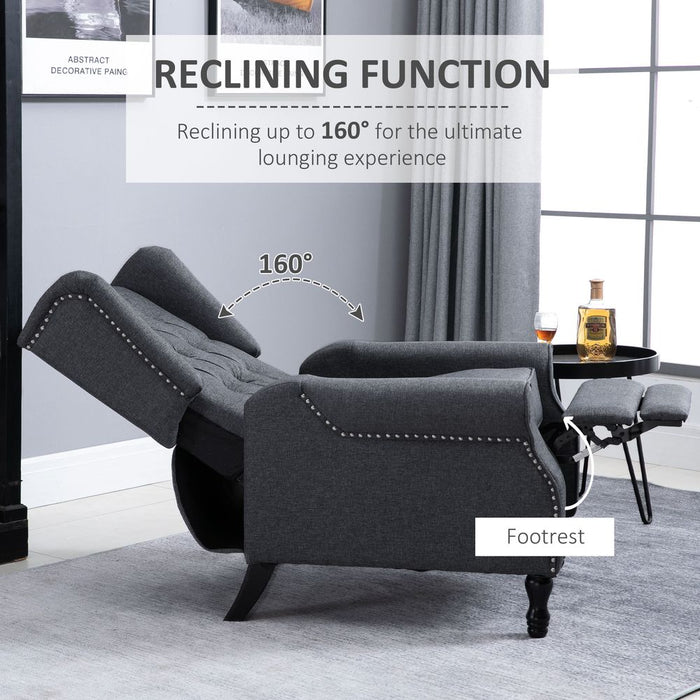 Recliner Armchair for Living Room Fabric Reclining Chair w/ Footrest Dark Grey