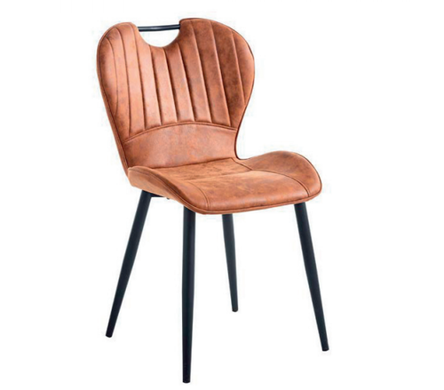 BROWN FAUX LEATHER CHAIR BLACK METAL LEGS