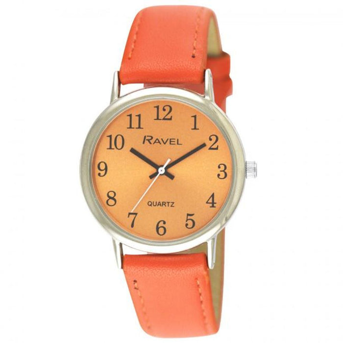 Ravel Ladies Classic Brights Leather Strap Watch - Bright Orange