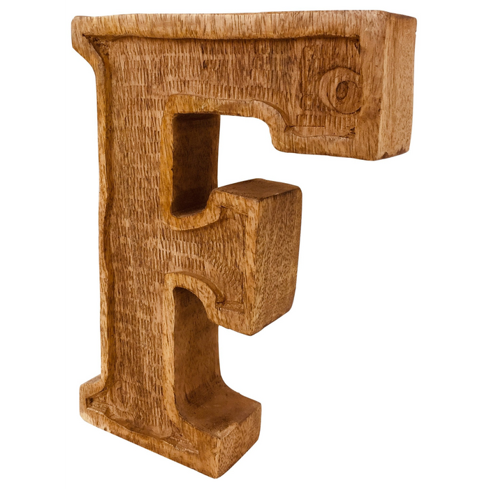 Hand Carved Wooden Embossed Letter F - Rustic Home Decor Accent - Free Standing or Wall Mounted