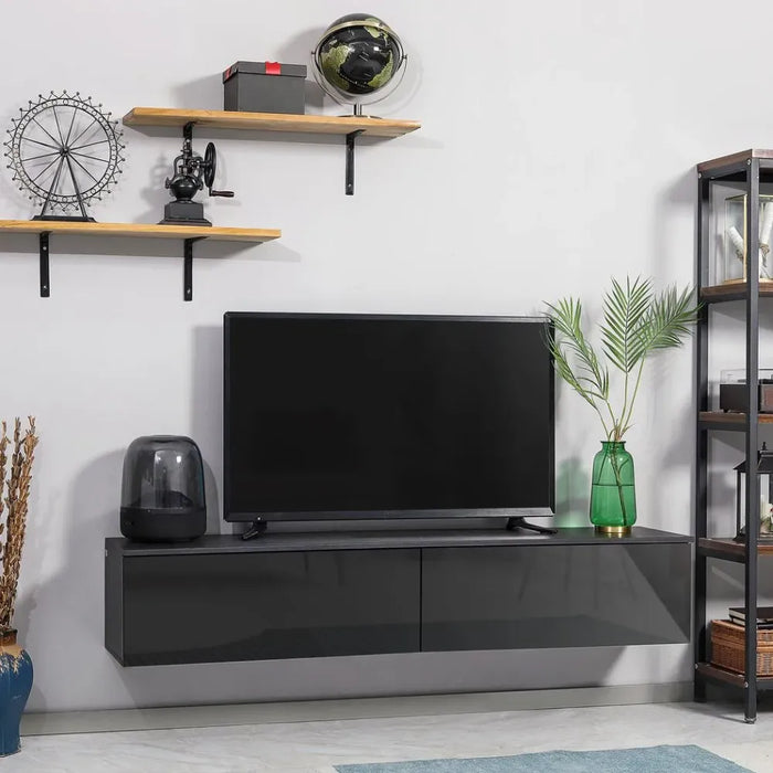 Floating TV Unit Stand, Wall Mount Media Console with Storage Cupboards