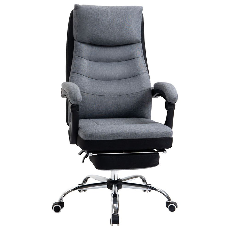 Vinsetto Office Chair Fabric Executive Desk Chair, 135° Reclining Computer Chair with Adjustable Height, Swivel Wheels and Retractable Footrest, Grey