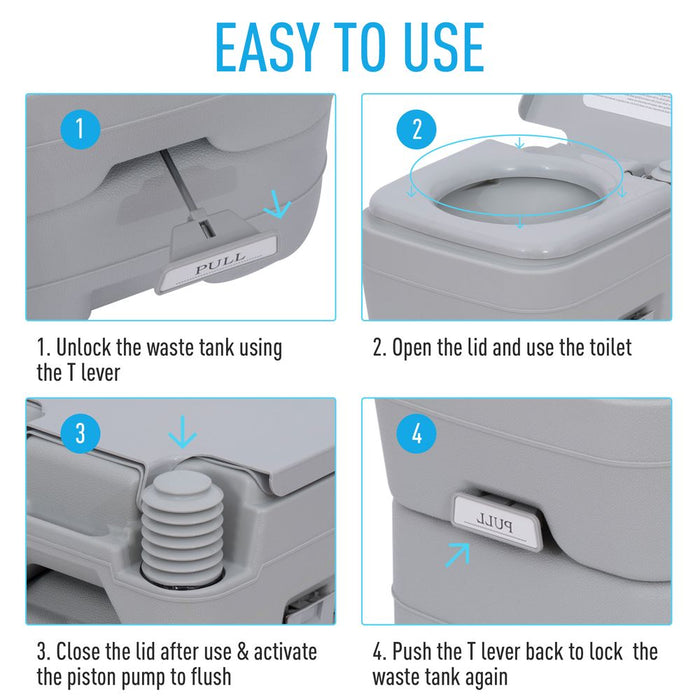 Outsunny 20L Camping Toilet - Portable Travel WC for Caravan, Picnic, Fishing - Best Quality Restroom Equipment