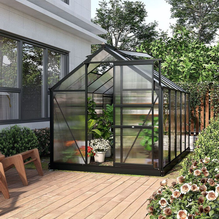 High-Quality 6x10ft Polycarbonate Greenhouse w/ Aluminium Frame & Slide Door - Perfect for All Plants