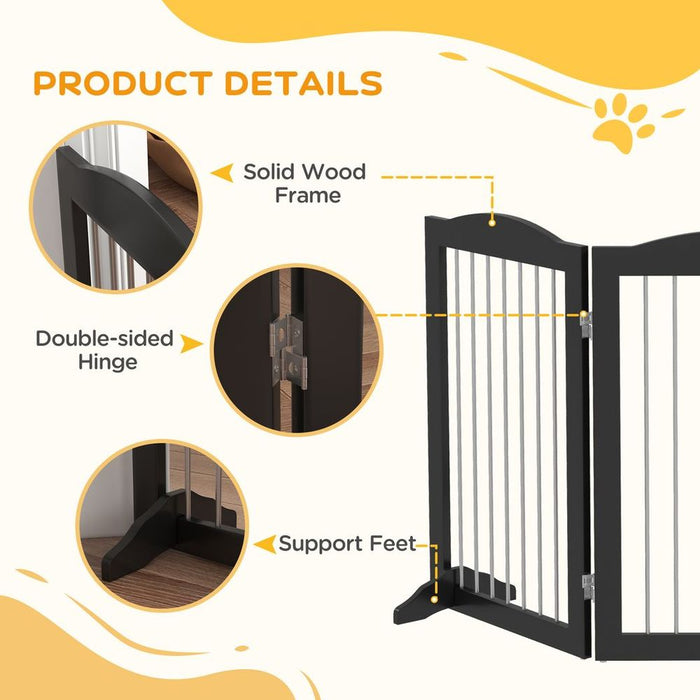 PawHut Foldable Dog Gate- Freestanding Pet Gate with Support Feet-Black