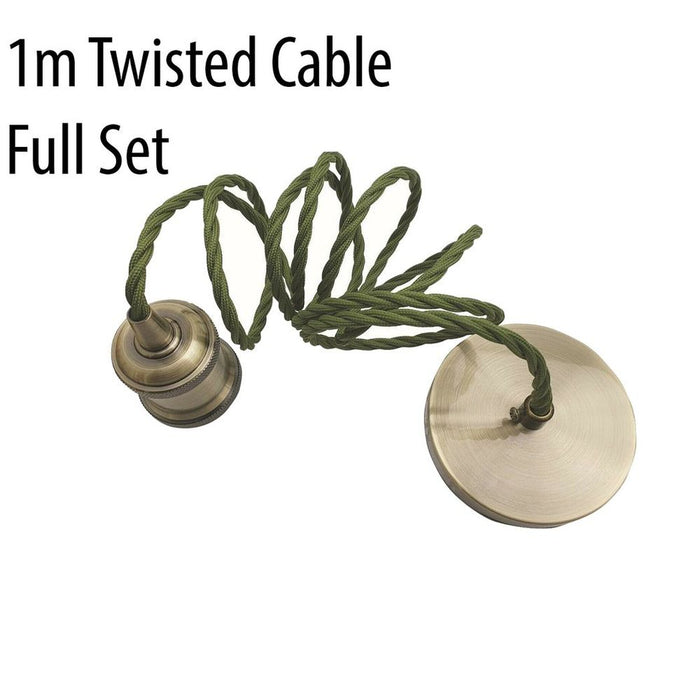 1m Army Green Twisted Cable E27 Base Green Brass Holder~1710