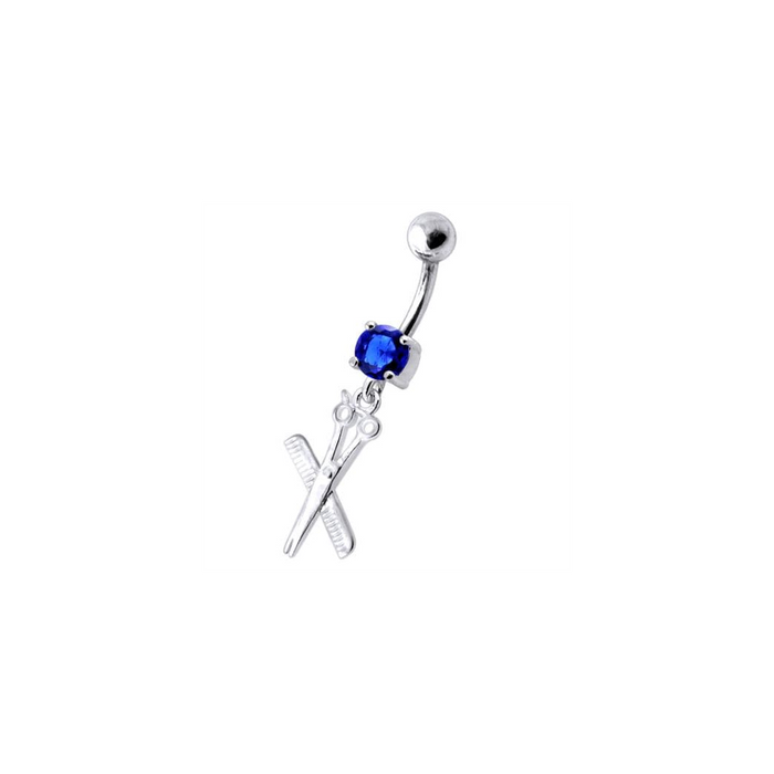 Jeweled Scissor and comb Dangling Belly Ring