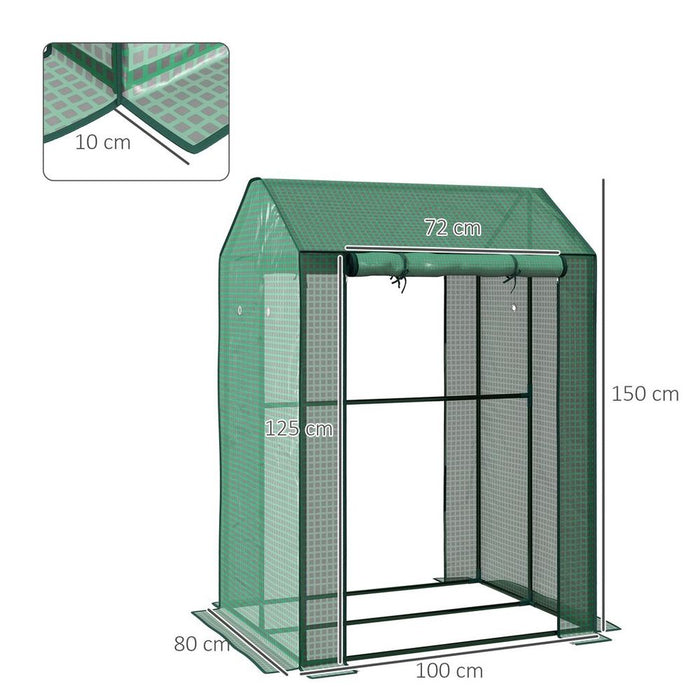 Outsunny 2-Room Greenhouse with 2 Roll-up Doors and Vent Holes, 100x80x150cm